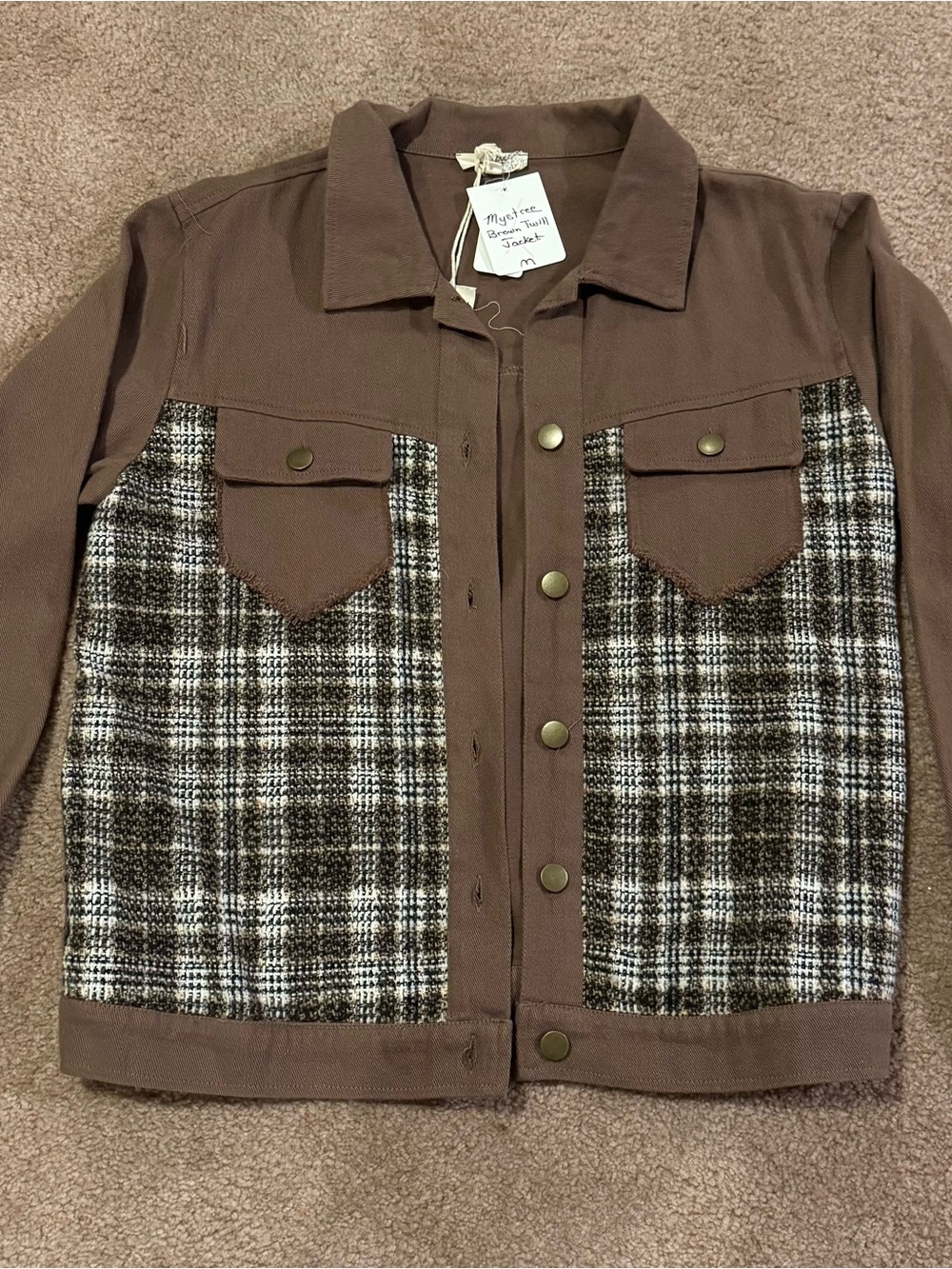 Mystree Brown Plaid Panel Shirt Jacket